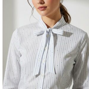 Brooks Brothers Womens Striped Funfetti Tie Neck Button Down Blouse Size 14